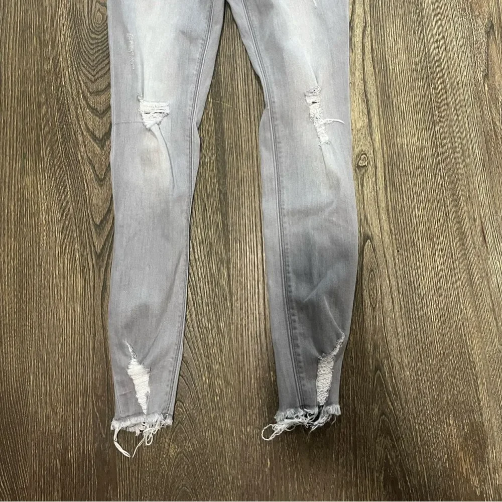 Express Ankle Legging Jeans Mid-Rise Distressed Stretch Denim Raw Hem Grey 4L